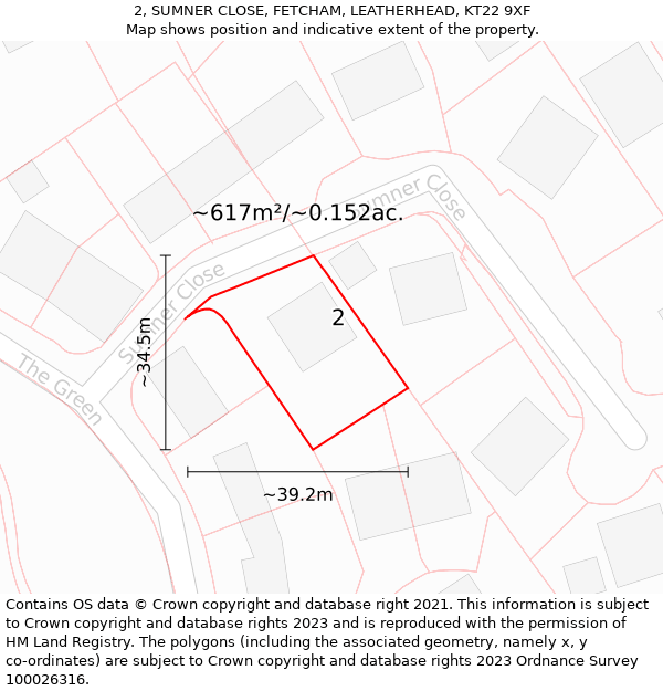 2, SUMNER CLOSE, FETCHAM, LEATHERHEAD, KT22 9XF: Plot and title map