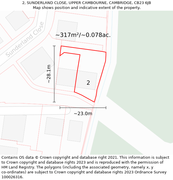 2, SUNDERLAND CLOSE, UPPER CAMBOURNE, CAMBRIDGE, CB23 6JB: Plot and title map