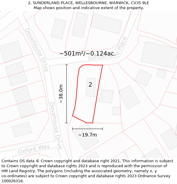 2, SUNDERLAND PLACE, WELLESBOURNE, WARWICK, CV35 9LE: Plot and title map