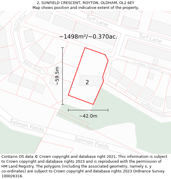 2, SUNFIELD CRESCENT, ROYTON, OLDHAM, OL2 6EY: Plot and title map