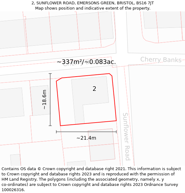 2, SUNFLOWER ROAD, EMERSONS GREEN, BRISTOL, BS16 7JT: Plot and title map