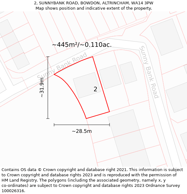 2, SUNNYBANK ROAD, BOWDON, ALTRINCHAM, WA14 3PW: Plot and title map