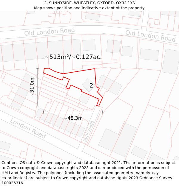 2, SUNNYSIDE, WHEATLEY, OXFORD, OX33 1YS: Plot and title map