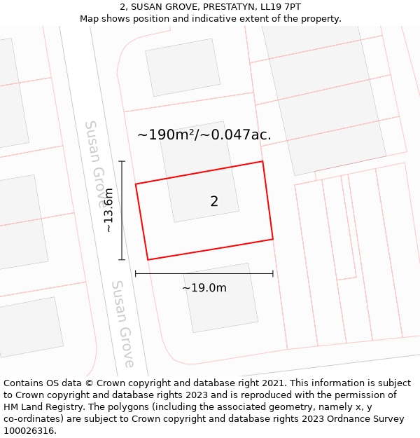 2, SUSAN GROVE, PRESTATYN, LL19 7PT: Plot and title map