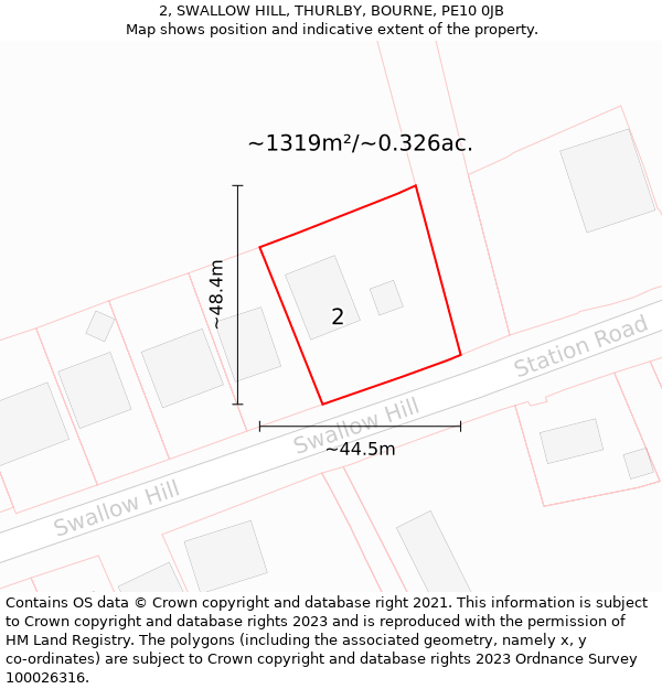 2, SWALLOW HILL, THURLBY, BOURNE, PE10 0JB: Plot and title map