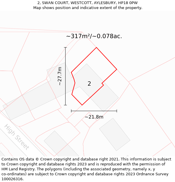 2, SWAN COURT, WESTCOTT, AYLESBURY, HP18 0PW: Plot and title map