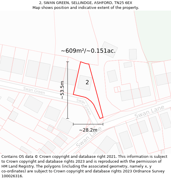 2, SWAN GREEN, SELLINDGE, ASHFORD, TN25 6EX: Plot and title map