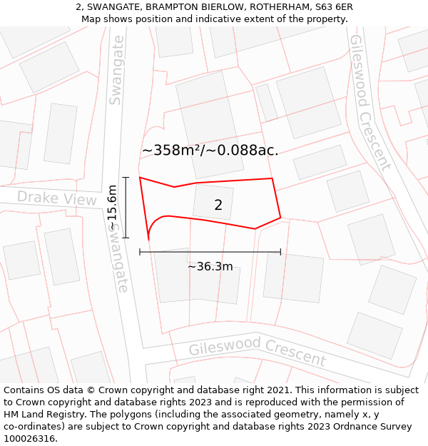 2, SWANGATE, BRAMPTON BIERLOW, ROTHERHAM, S63 6ER: Plot and title map