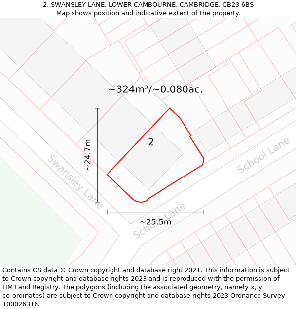 2, SWANSLEY LANE, LOWER CAMBOURNE, CAMBRIDGE, CB23 6BS: Plot and title map