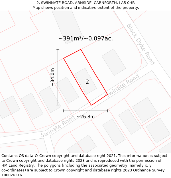 2, SWINNATE ROAD, ARNSIDE, CARNFORTH, LA5 0HR: Plot and title map