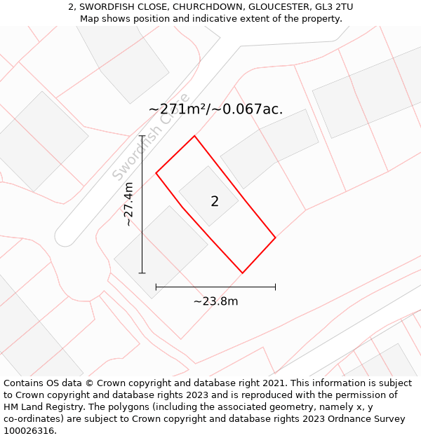 2, SWORDFISH CLOSE, CHURCHDOWN, GLOUCESTER, GL3 2TU: Plot and title map