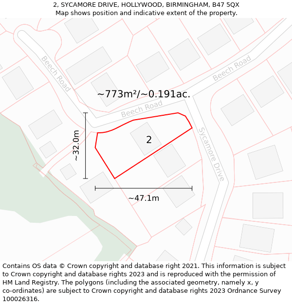 2, SYCAMORE DRIVE, HOLLYWOOD, BIRMINGHAM, B47 5QX: Plot and title map