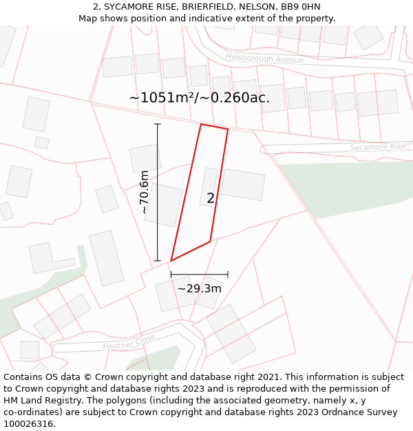 2, SYCAMORE RISE, BRIERFIELD, NELSON, BB9 0HN: Plot and title map