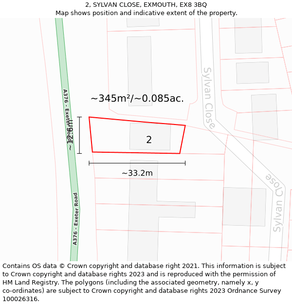 2, SYLVAN CLOSE, EXMOUTH, EX8 3BQ: Plot and title map