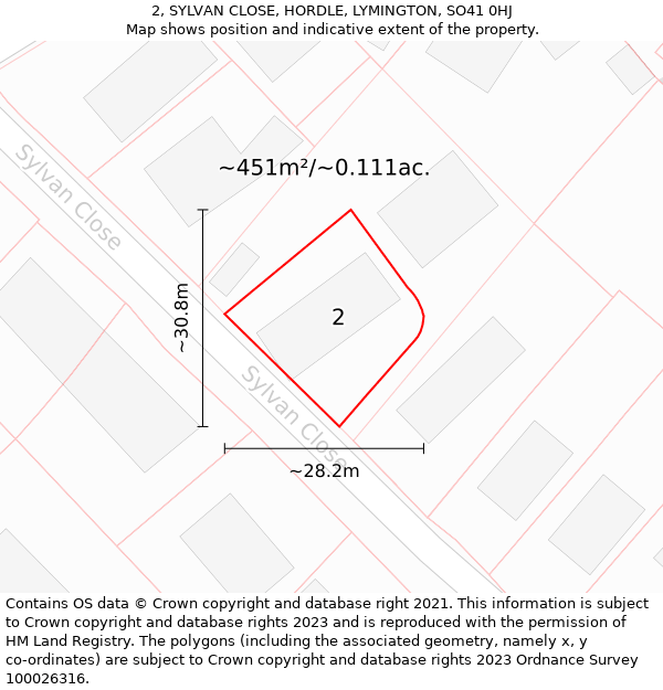 2, SYLVAN CLOSE, HORDLE, LYMINGTON, SO41 0HJ: Plot and title map