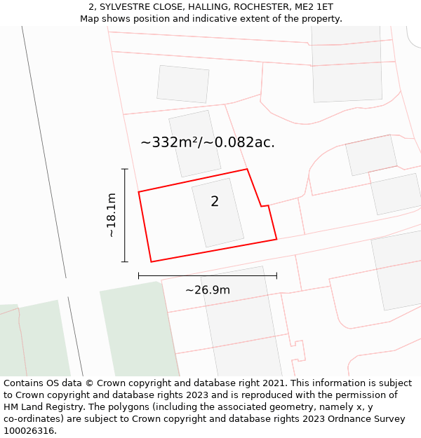 2, SYLVESTRE CLOSE, HALLING, ROCHESTER, ME2 1ET: Plot and title map