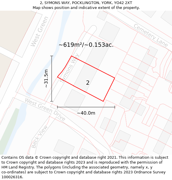 2, SYMONS WAY, POCKLINGTON, YORK, YO42 2XT: Plot and title map