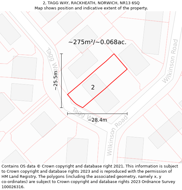 2, TAGG WAY, RACKHEATH, NORWICH, NR13 6SQ: Plot and title map