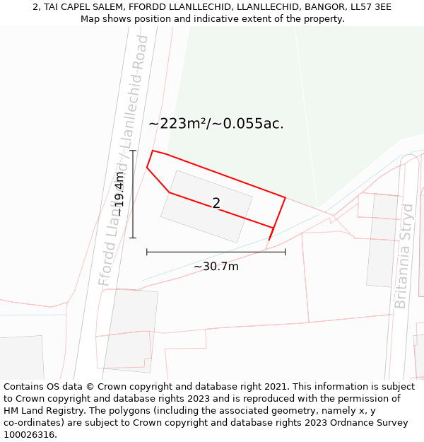 2, TAI CAPEL SALEM, FFORDD LLANLLECHID, LLANLLECHID, BANGOR, LL57 3EE: Plot and title map