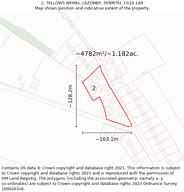 2, TALLOWS WHINS, LAZONBY, PENRITH, CA10 1AR: Plot and title map