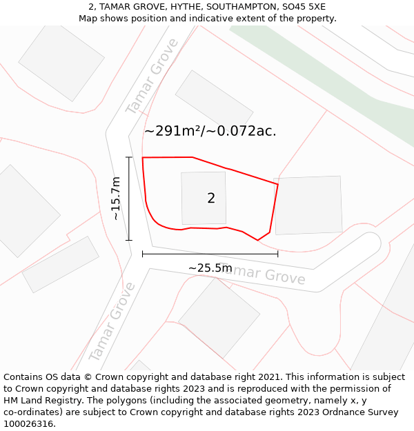 2, TAMAR GROVE, HYTHE, SOUTHAMPTON, SO45 5XE: Plot and title map