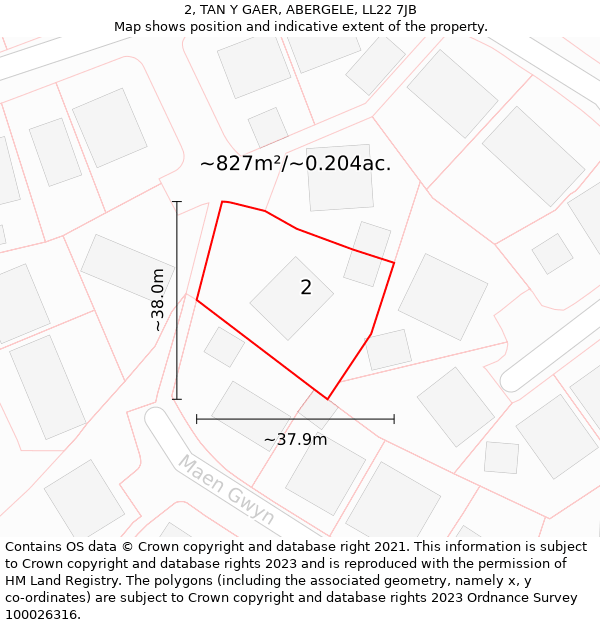 2, TAN Y GAER, ABERGELE, LL22 7JB: Plot and title map