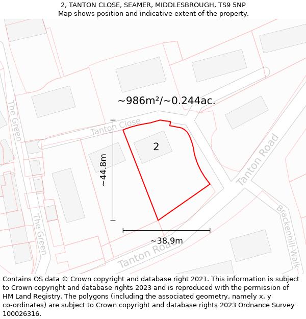 2, TANTON CLOSE, SEAMER, MIDDLESBROUGH, TS9 5NP: Plot and title map