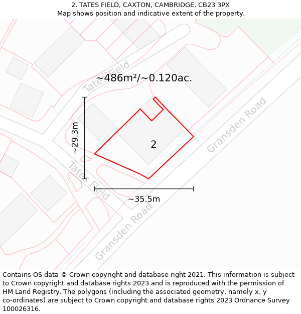 2, TATES FIELD, CAXTON, CAMBRIDGE, CB23 3PX: Plot and title map