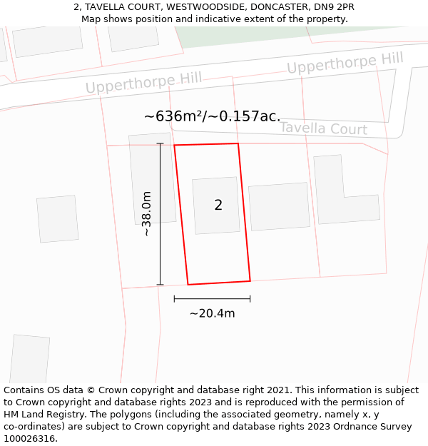 2, TAVELLA COURT, WESTWOODSIDE, DONCASTER, DN9 2PR: Plot and title map