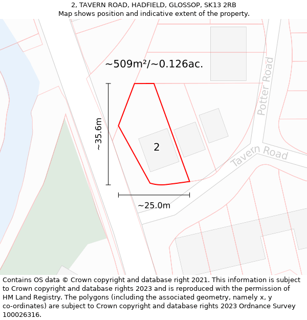 2, TAVERN ROAD, HADFIELD, GLOSSOP, SK13 2RB: Plot and title map