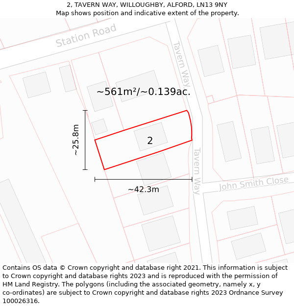 2, TAVERN WAY, WILLOUGHBY, ALFORD, LN13 9NY: Plot and title map