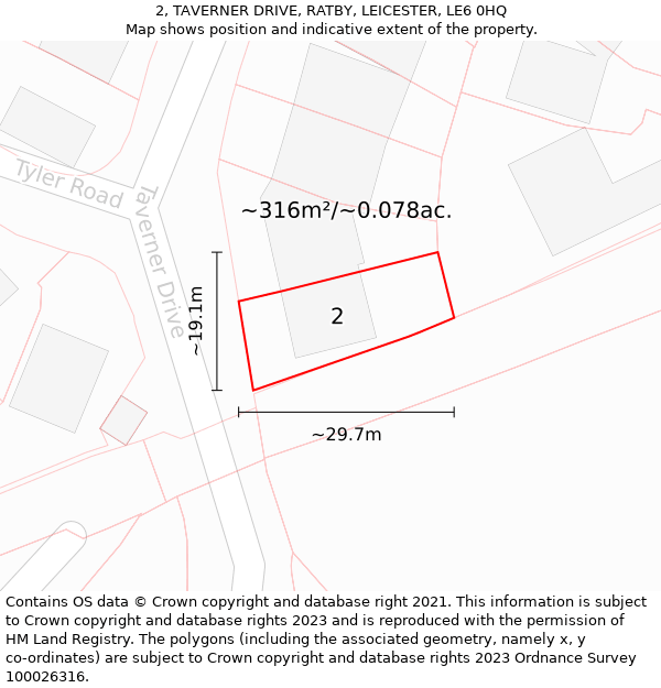 2, TAVERNER DRIVE, RATBY, LEICESTER, LE6 0HQ: Plot and title map
