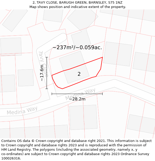 2, TAVY CLOSE, BARUGH GREEN, BARNSLEY, S75 1NZ: Plot and title map