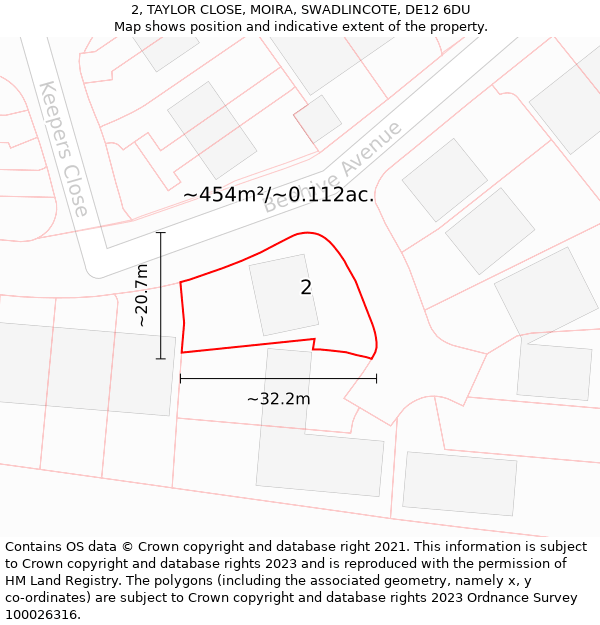 2, TAYLOR CLOSE, MOIRA, SWADLINCOTE, DE12 6DU: Plot and title map