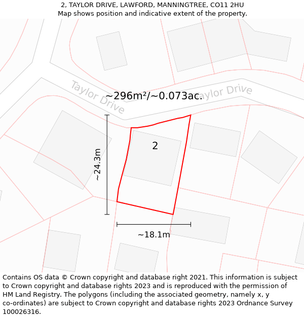 2, TAYLOR DRIVE, LAWFORD, MANNINGTREE, CO11 2HU: Plot and title map