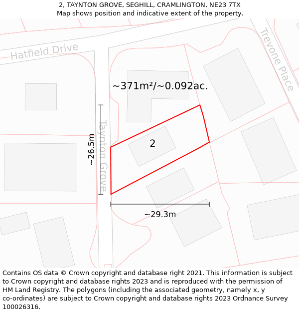 2, TAYNTON GROVE, SEGHILL, CRAMLINGTON, NE23 7TX: Plot and title map