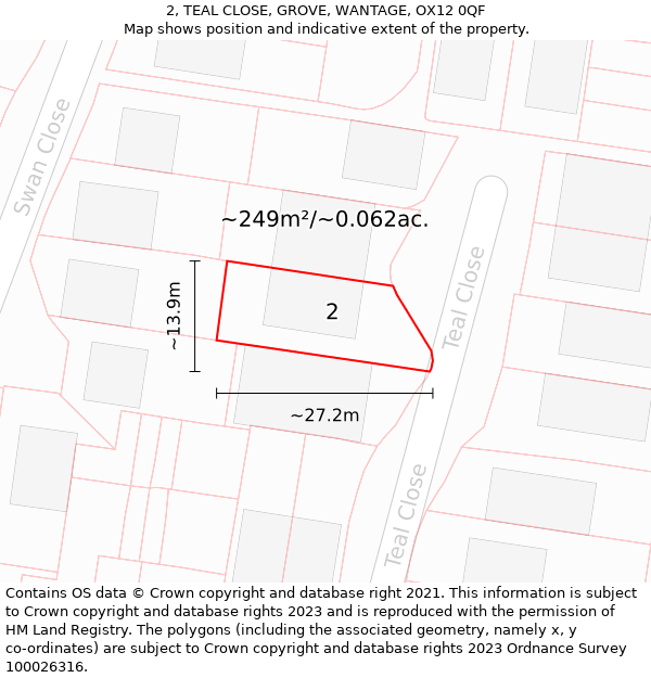 2, TEAL CLOSE, GROVE, WANTAGE, OX12 0QF: Plot and title map