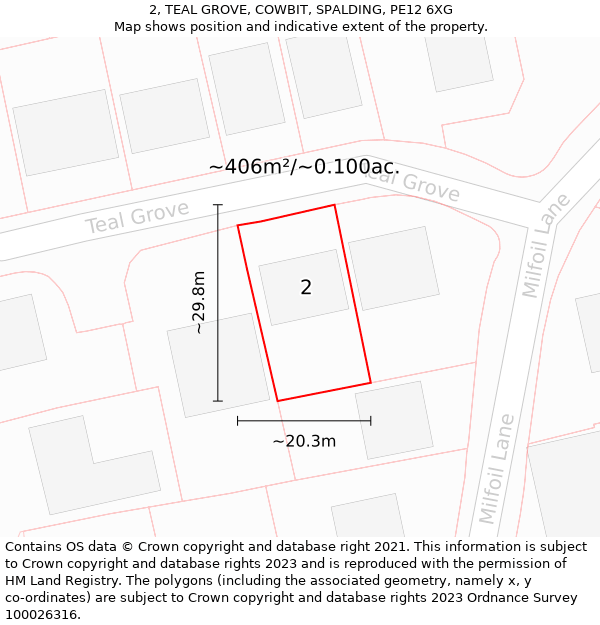 2, TEAL GROVE, COWBIT, SPALDING, PE12 6XG: Plot and title map