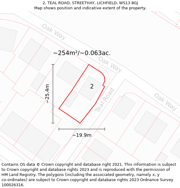 2, TEAL ROAD, STREETHAY, LICHFIELD, WS13 8GJ: Plot and title map