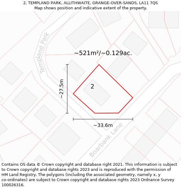 2, TEMPLAND PARK, ALLITHWAITE, GRANGE-OVER-SANDS, LA11 7QS: Plot and title map