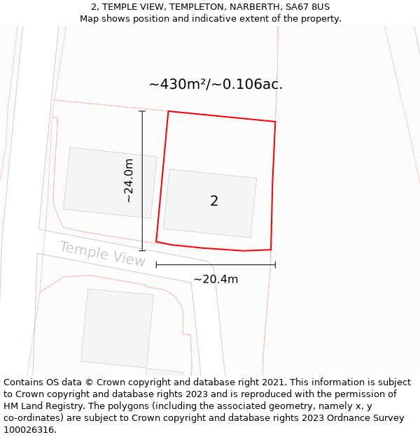 2, TEMPLE VIEW, TEMPLETON, NARBERTH, SA67 8US: Plot and title map