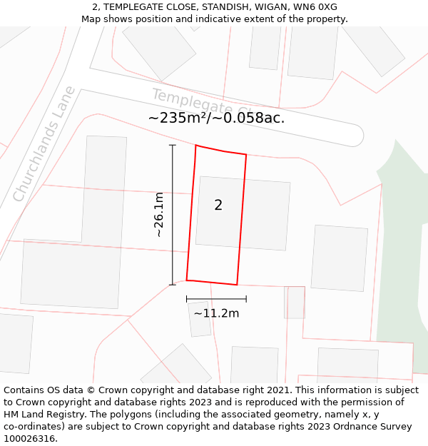 2, TEMPLEGATE CLOSE, STANDISH, WIGAN, WN6 0XG: Plot and title map