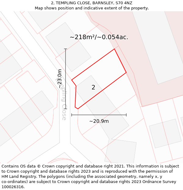 2, TEMPLING CLOSE, BARNSLEY, S70 4NZ: Plot and title map