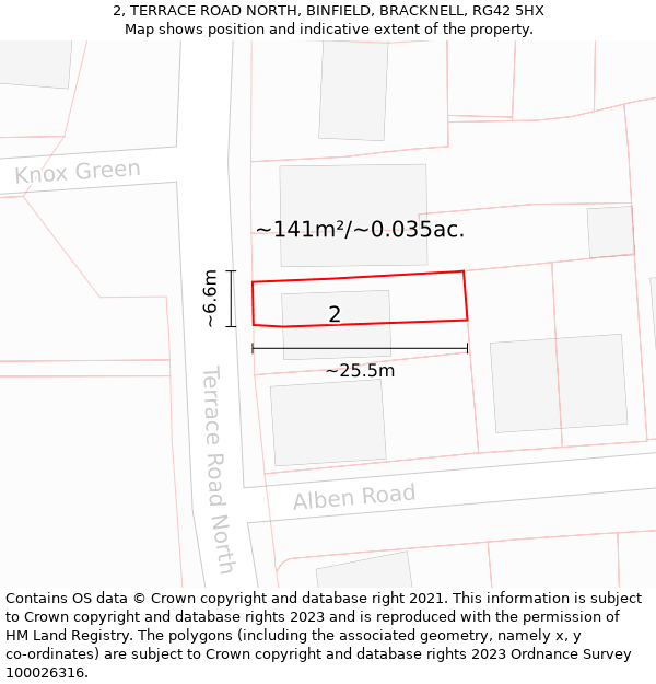 2, TERRACE ROAD NORTH, BINFIELD, BRACKNELL, RG42 5HX: Plot and title map