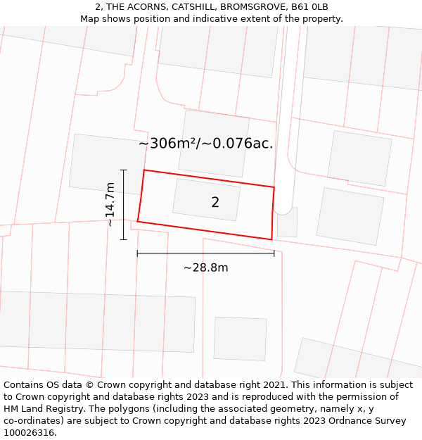 2, THE ACORNS, CATSHILL, BROMSGROVE, B61 0LB: Plot and title map