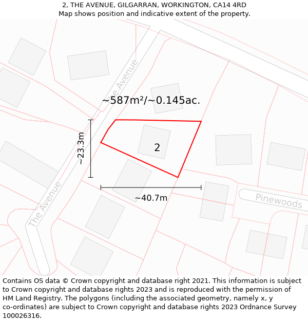 2, THE AVENUE, GILGARRAN, WORKINGTON, CA14 4RD: Plot and title map