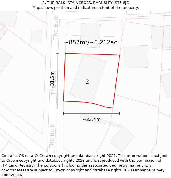 2, THE BALK, STAINCROSS, BARNSLEY, S75 6JG: Plot and title map