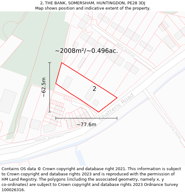 2, THE BANK, SOMERSHAM, HUNTINGDON, PE28 3DJ: Plot and title map