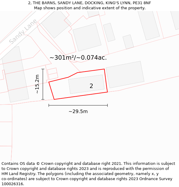 2, THE BARNS, SANDY LANE, DOCKING, KING'S LYNN, PE31 8NF: Plot and title map