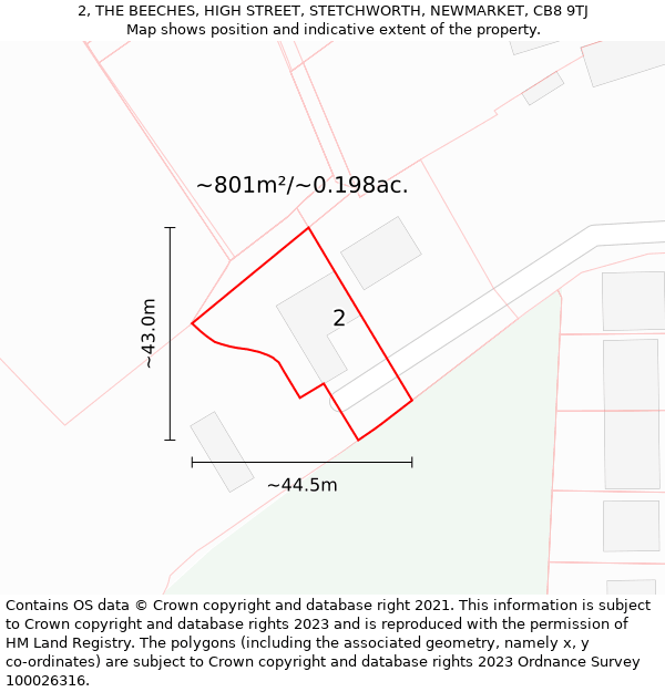 2, THE BEECHES, HIGH STREET, STETCHWORTH, NEWMARKET, CB8 9TJ: Plot and title map